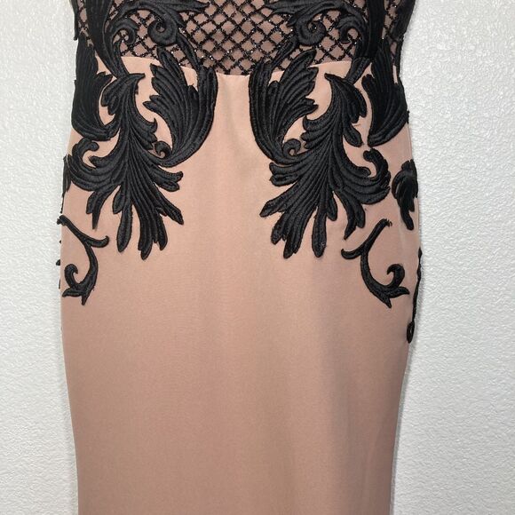 Portia & Scarlett Dress Womens Small Nude Black Embroidered Fitted Gown Formal - Picture 5 of 13